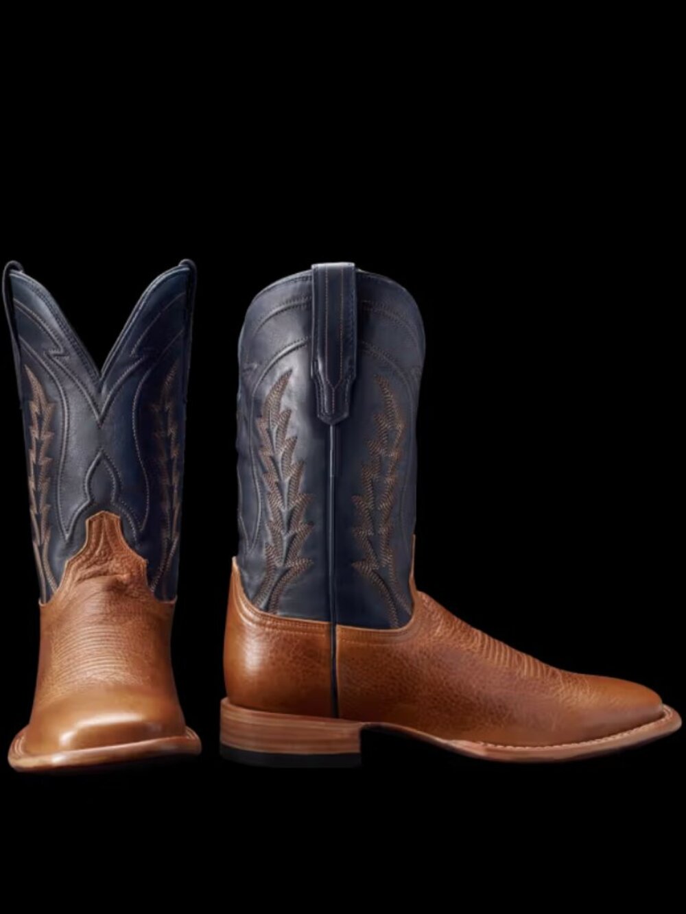 Tecovas "The Doc" Blue Leather Upper W/Tan Bison, Square Toe Cowboy Boots 10.5D